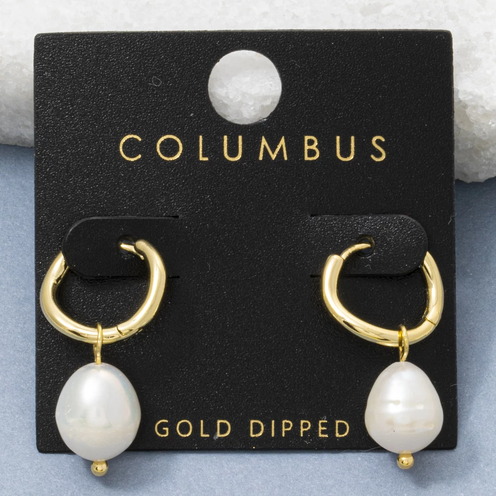 Gold Dipped Freshwater Pearl Drop Huggie Earrings