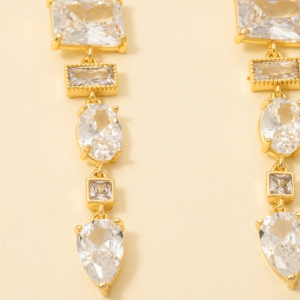 Gold Dipped Mixed Cz Shapes Dangle Chain Earrings