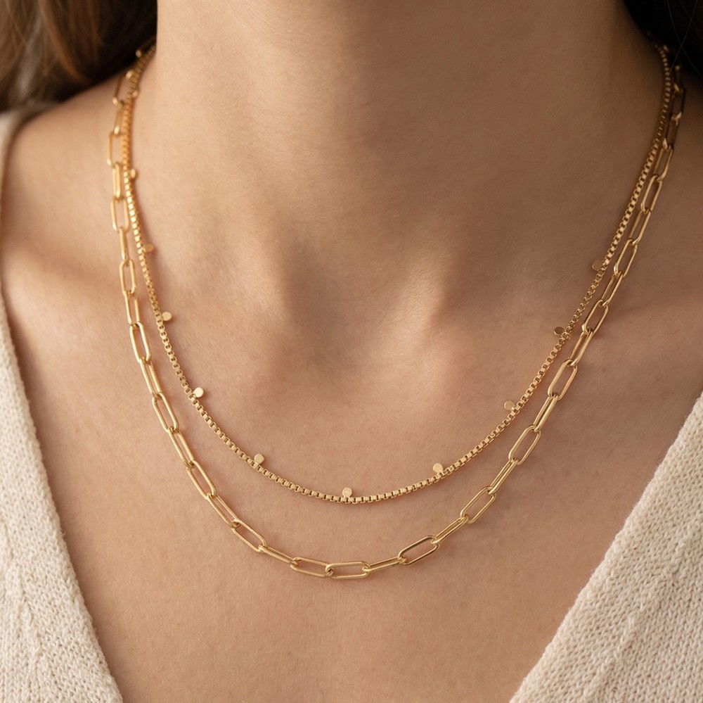 Gold Dipped Mixed Chains Necklace