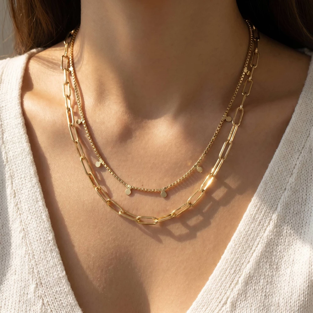 Gold Dipped Layered Mixed Chain Necklace