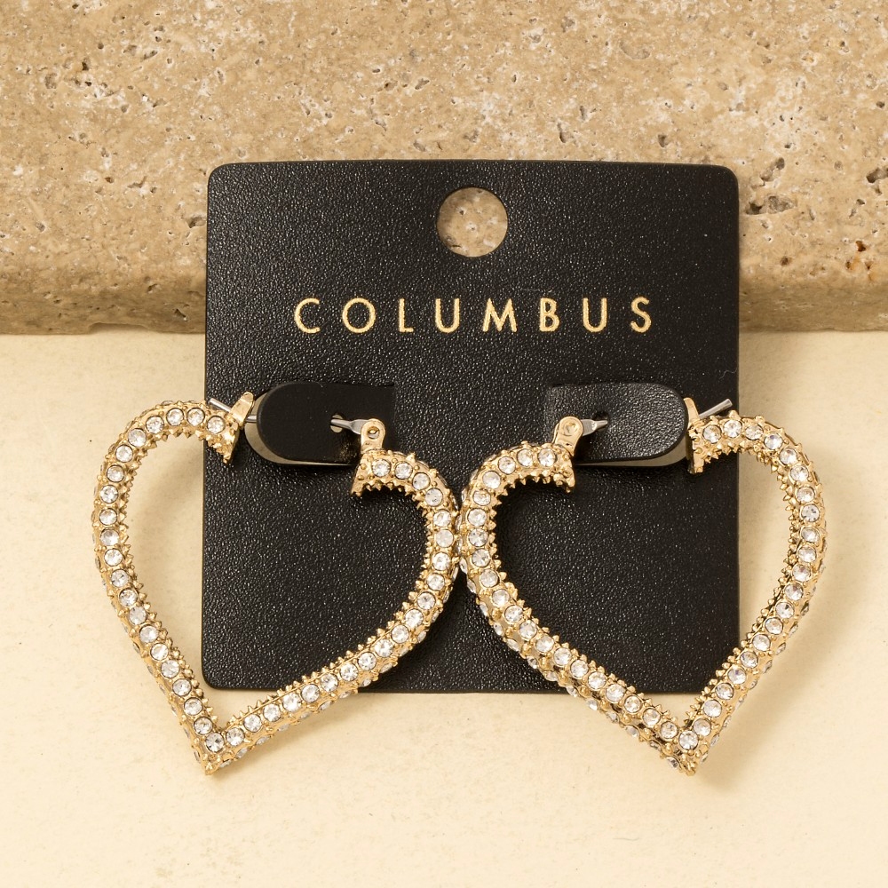 Gold Dipped Cz Pave Heart Latch Hoop Earrings