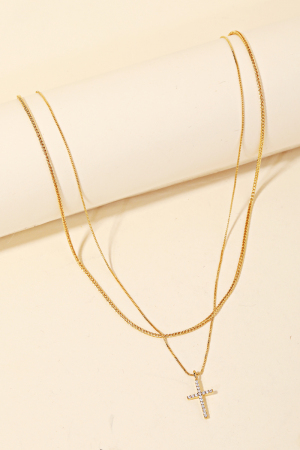 Dainty Layered Box Chain Cross Pendant Necklace