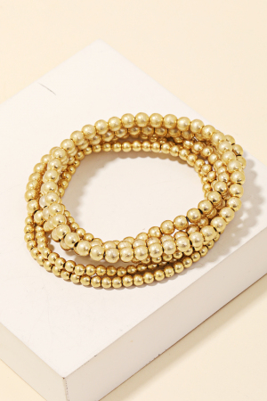 Metallic Ball Beaded Layered Bracelet Set