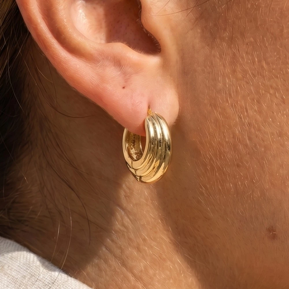 Gold Dipped Ridged Hinge Hoop Earrings