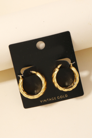 Vintage Gold Metallic Rope Textured Hoop Earrings