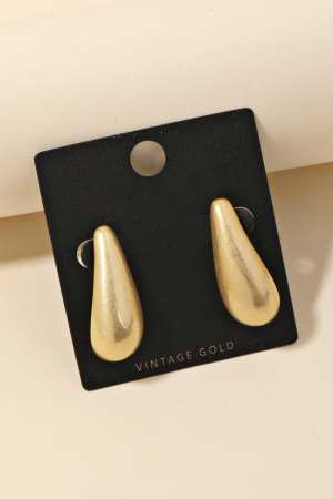 Vintage Gold Long Oval Hoop Huggie Earrings