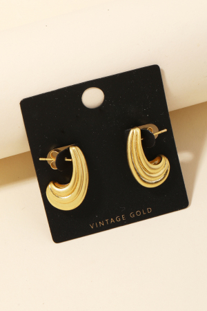 Layered Vintage Gold Metallic Huggie Earrings