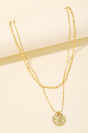 Metallic Coin Pendant Layered Necklace