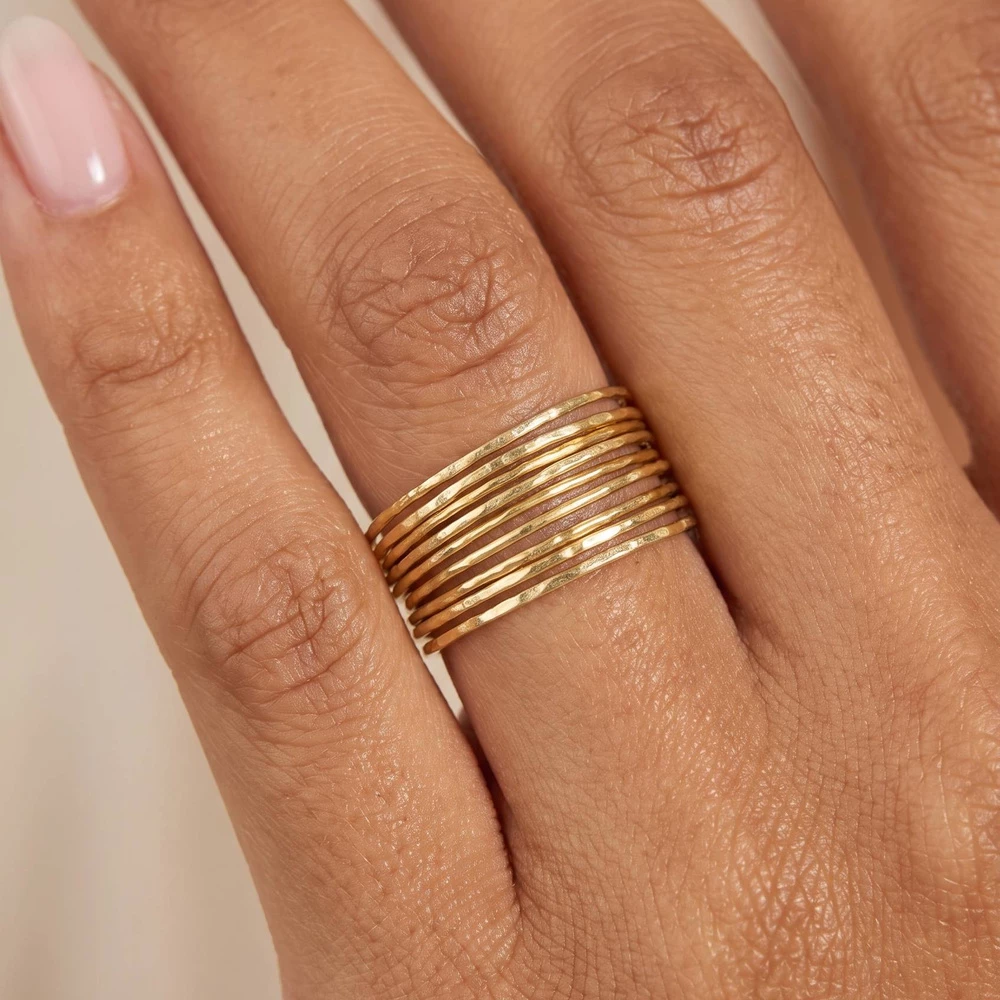 Hammered Thin Band Stack Ring Set