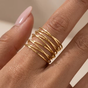 Gold Dipped Hammered Multi Coil Wrap Ring