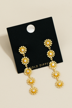 Gold Dipped Floral Chain Dangle Earrings