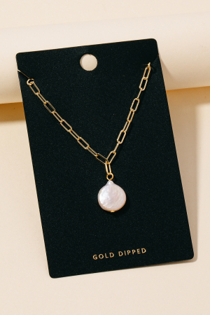 Gold Dipped Pearl Disc Pendant Necklace