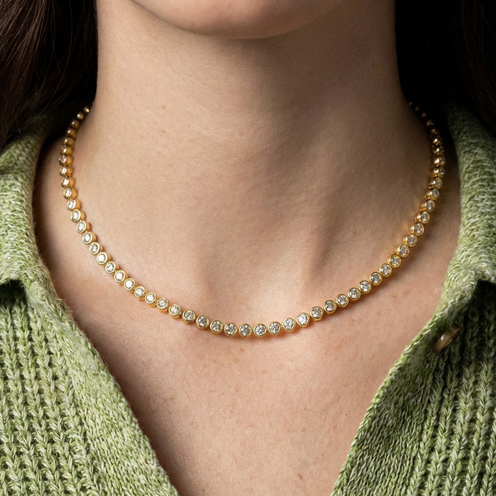Gold Dipped Cz Tennis Chain Necklace