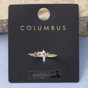 Gold Dipped Bezel Baguette Cz Multi Stone Ring