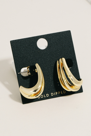 Gold Dipped Layered J Hoop Earrings