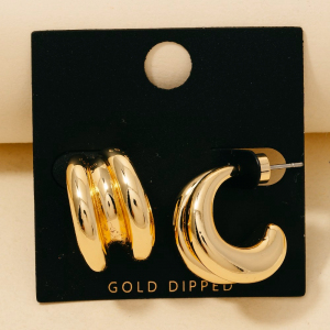 Gold Dipped Wide Layered Hoop Earrings