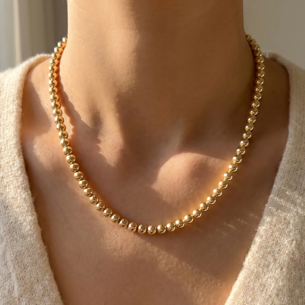 Gold Dipped Pearl Beaded Strand Necklace
