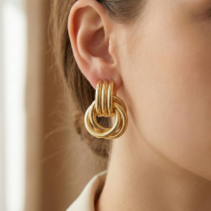 Gold Dipped Interlinked Hoop Drop Earrings
