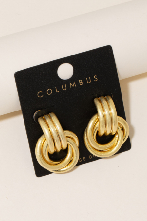 Matte Gold Triple Circle Drop Earrings