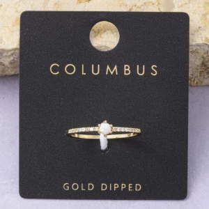 Gold Dipped Opal Ring With Pave Cz Shoulders