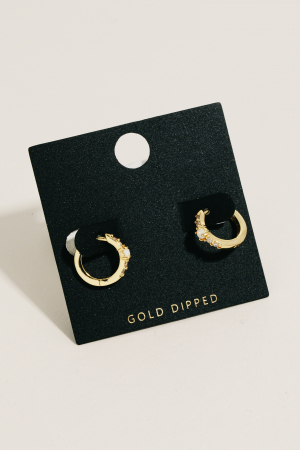 Gold Dipped Cz And Open Hoop Earrings