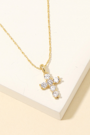 Gold Dipped Studded Cross Pendant Necklace