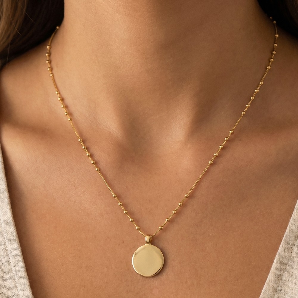 Gold Dipped Coin Pendant Chain Necklace