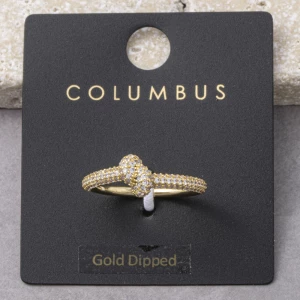 Gold Dipped Pave Cz Wrapped Knot Dome Ring