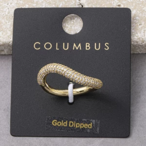 Gold Dipped Pave Cz Curved Wave Loop Ring