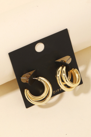 Gold Dipped Triple Layered Hoop Earrings