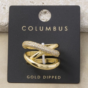 Gold Dipped Pave Cz Crossover Wrap Ring