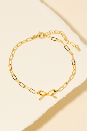 Gold Dipped Ribbon Bow Charm Chain Bracelet