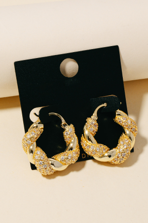 Gold Dipped Cz Pave Braided Hoop Earrings
