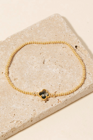 Gold Dipped Faceted Clear Glass Clover Charm Beaded Bracelet