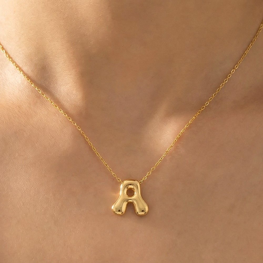 Gold Dipped Bubble Letter Pendant Necklace