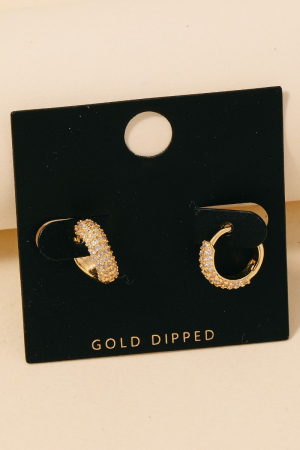 Gold Dipped Cz Pave Small Hinge Hoop Earrings