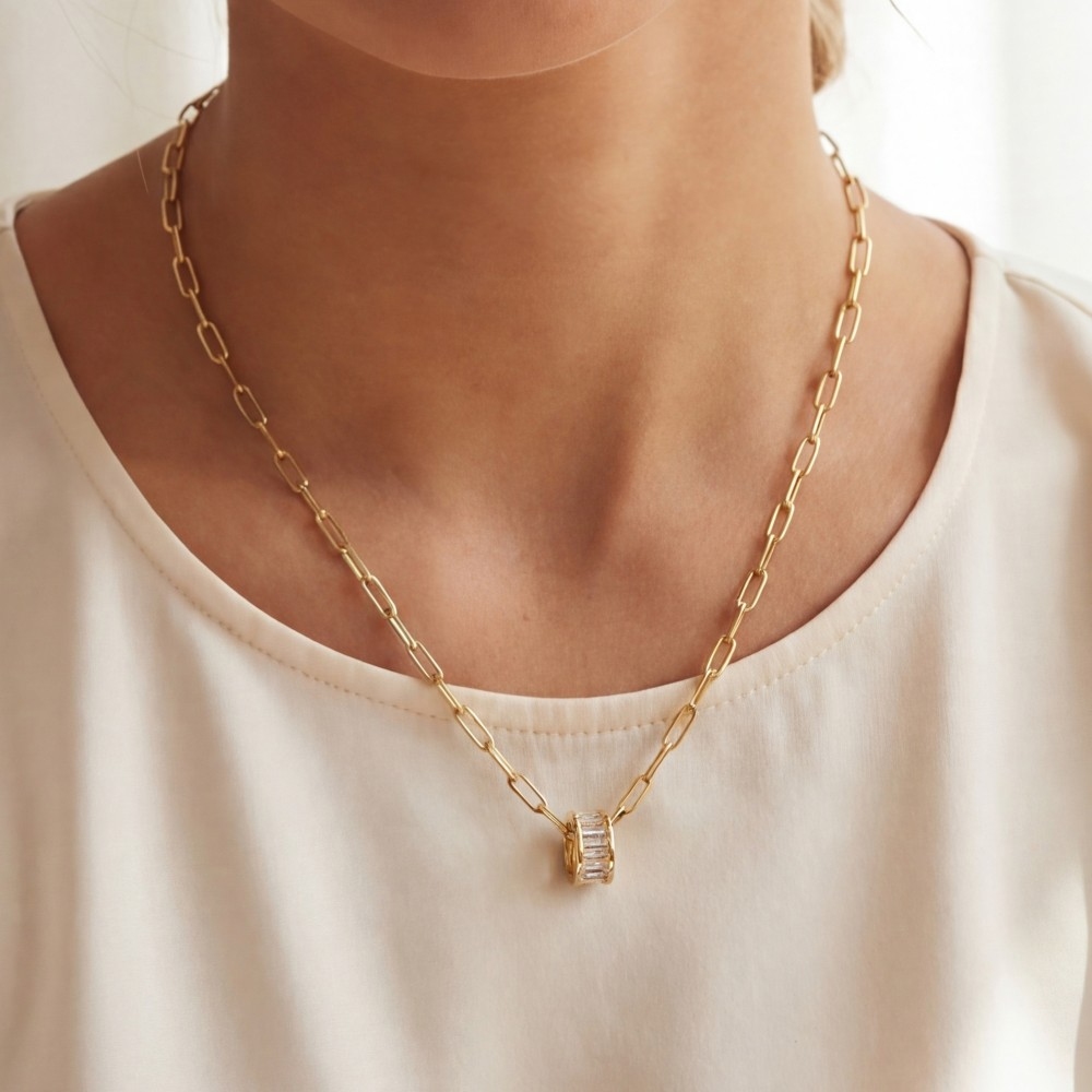 Gold Dipped Baguette Ring Pendant Necklace