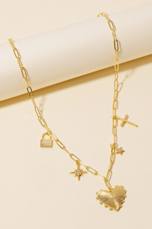 Gold Dipped Assorted Charms Chain Necklace