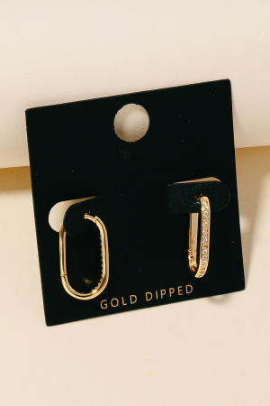 Gold Dipped Cz Pave Edge Oval Hoop Earrings