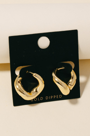 Gold Dipped Warped Hinge Hoop Earrings