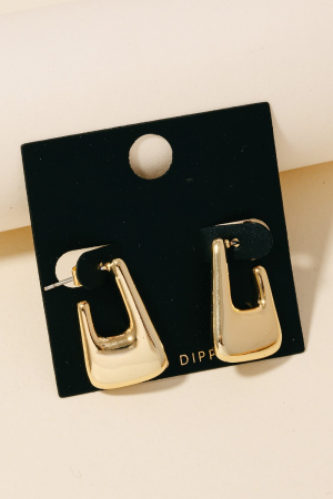 Gold Dipped Flat Rectangle Latch Hoop Earrings