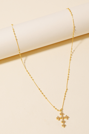 Gold Dipped Cz Ornate Cross Pendant Necklace