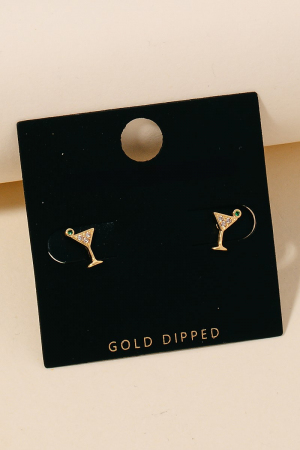 Gold Dipped Cz Pave Martini Glass Stud Earrings