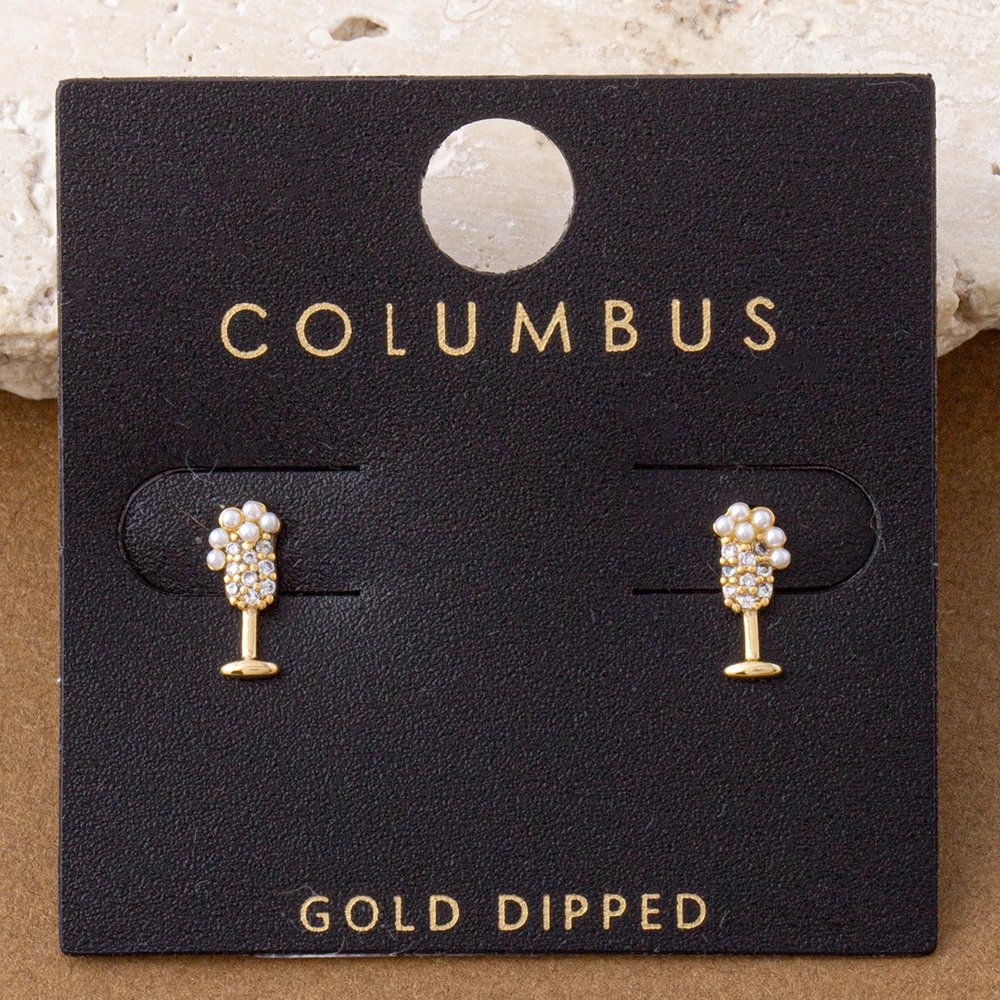 Gold Dipped Pearl Bubble Champagne Glass Stud Earrings
