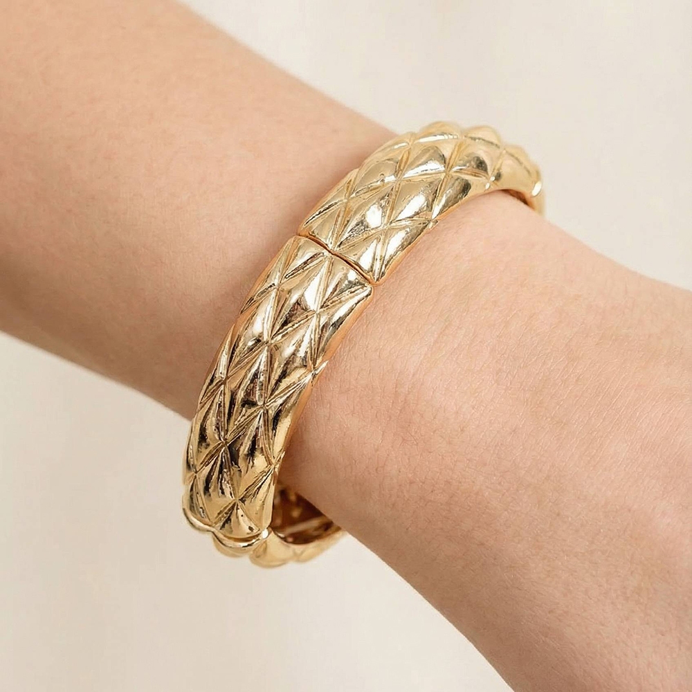Quilted Pattern Metallic Elastic Bangle Bracelet