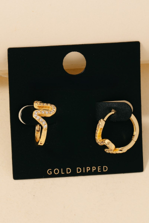 Gold Dipped Cz Zigzag Pave Hinge Hoop Earrings