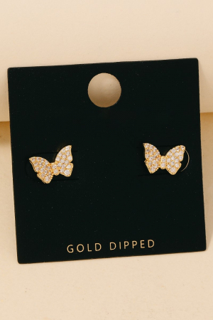 Gold Dipped Cz Pave Butterfly Stud Earrings