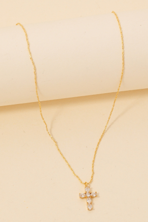 Gold Dipped Cz Cross Pendant Necklace