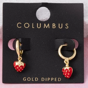 Gold Dipped Enamel Strawberry Huggie Earrings
