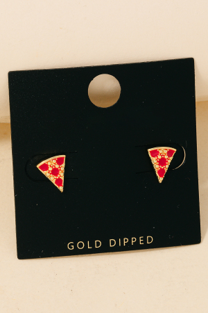 Gold Dipped Epoxy Pizza Stud Earrings